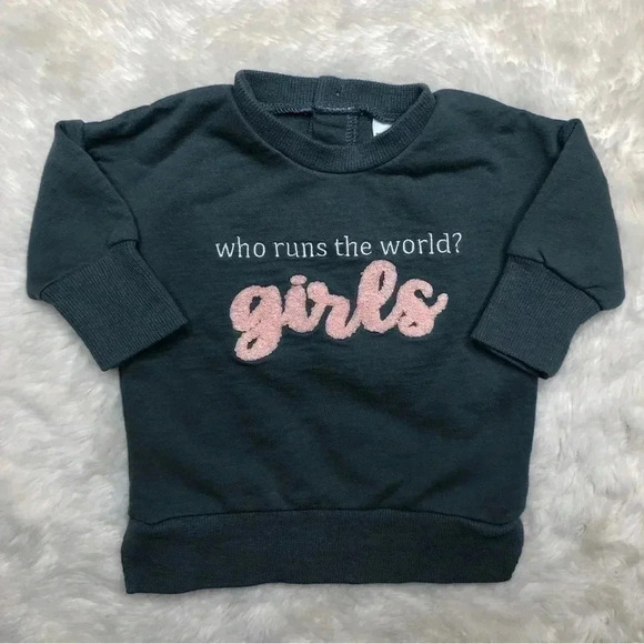 PL Baby Who Runs The World Girls Sweatshirt Grey/White/Pink Size 3  Months - Picture 1 of 16